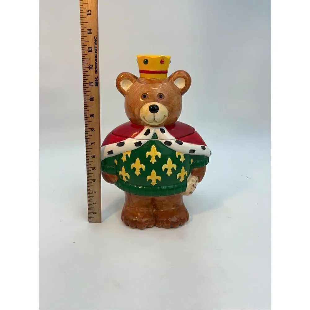 Neiman Marcus Christmas Cookie Jar Teddy Bear King Crown 1994 Hand Painted